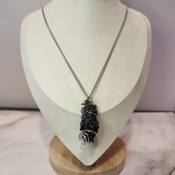 Whimsigoth Handcrafted Crystal Bismuth Necklace with Silver Seahorse - Picture 2 of 6